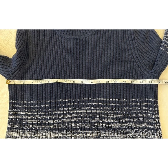 Chico's Women Cable Knit Cowel Neck Sweater Size 2 Large Blue Cotton Blend - Picture 3 of 6